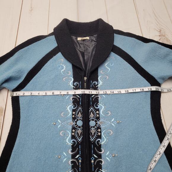 Vintage Carson wool coat zip up embroidered winter art Icelandic - Picture 4 of 10